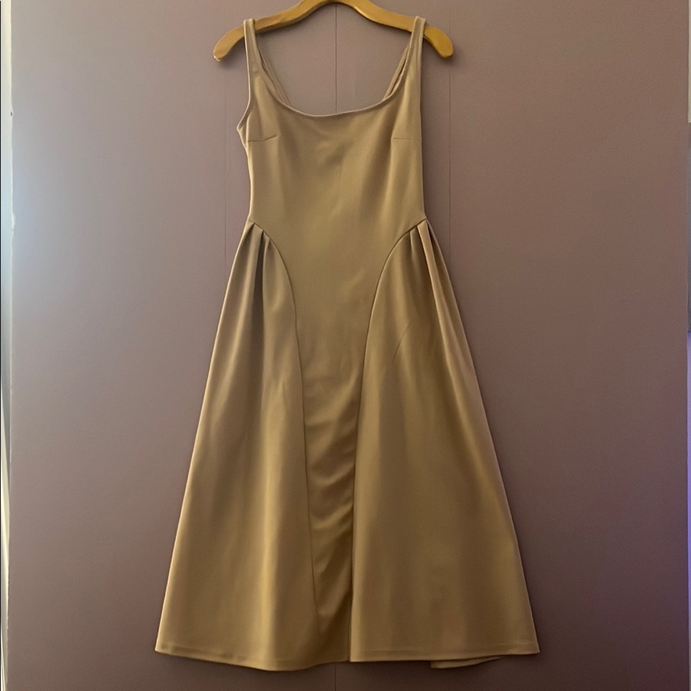 Cider Tan Green Sleeveless Midi Dress A-Line